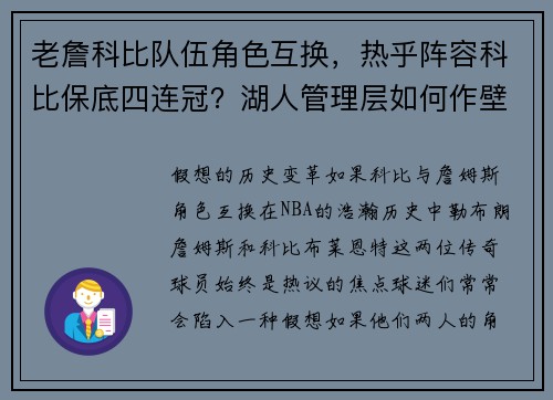 老詹科比队伍角色互换，热乎阵容科比保底四连冠？湖人管理层如何作壁上观？